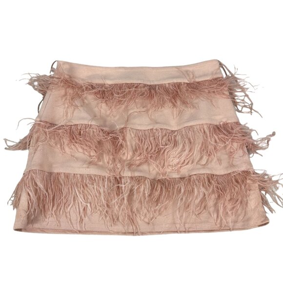 Blue b. Collection Womens Pink Feathered Mini Skirt Polyester & Spandex Size L - Picture 1 of 6